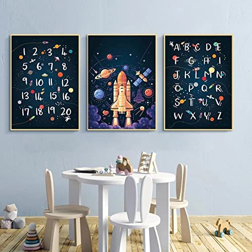BRoleo Weltraum-Wandkunst Leinwandgemälde Poster Drucke Alphabet-Zitate Kinder Jungen Kinderzimmer Wanddekoration Bild für ästhetische Heimdekoration ohne Rahmen von BRoleo