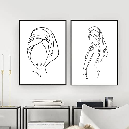 Nackte Frau Körper Poster Leinwand Malerei abstrakte weibliche Gesicht Linie Wand Kunstdruck minimalistische Wand Bilder Badezimmer Dekor/kein Rahmen von BRoleo