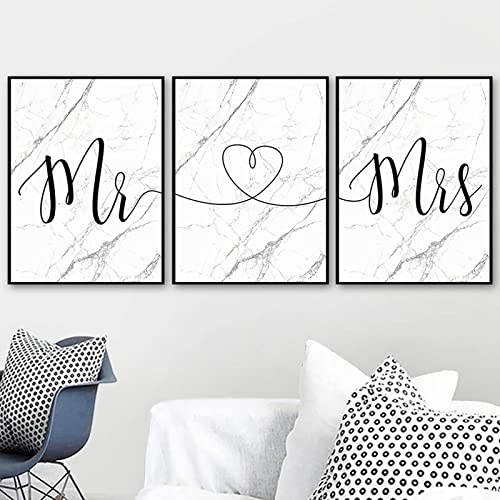 Schwarz-weißer Marmor Liebesherz Mr. & Mrs. Poster und Drucke Wandkunst Leinwandgemälde Wohnzimmer Schlafzimmer Bilder Heimdekoration ohne Rahmen 40 x 60 cm x 3P von BRoleo