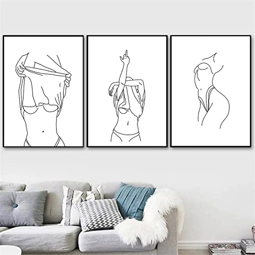 Sexy Frauen-Körperkunst-Leinwand-Poster abstrakte weibliche Linienzeichnung Druckgemälde minimalistische Wandkunst Bilder Wohnzimmerdekoration ohne Rahmen 30 x 40 cm x 3 Stück von BRoleo