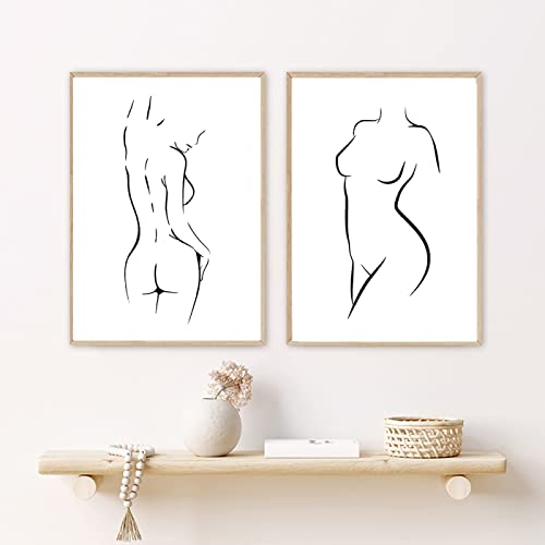 Weiblicher Akt One Line Art Zeichnung Bild Nordic Leinwand Malerei Wandkunst Bodyline Frau Minimalistische Poster und Drucke für Schlafzimmer/Kein Rahmen von BRoleo