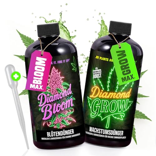Diamond Buds® Growdünger Duo - Grow und Bloom Flüssig NPK Pflanzendünger für Indoor, Outdoor & Autoflower und Growbox geeignetes Blütendünger Anbau Set von BS Luxry