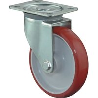 Lenkrolle Rad-Ø 125 mm Tragfähigkeit 175 kg Polyurethan Platte L104xB80 mm Farbe Rolle rot von FP