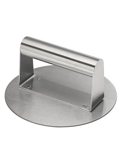 BS-VOG Burgerpresse 6,2 Zoll, Edelstahl Burger Smasher mit Verstärktem Griff, Runde Smashed Patty Presse, Professionelles Barbecue Grill Zubehör für Perfekte Burger Patties von BS-VOG