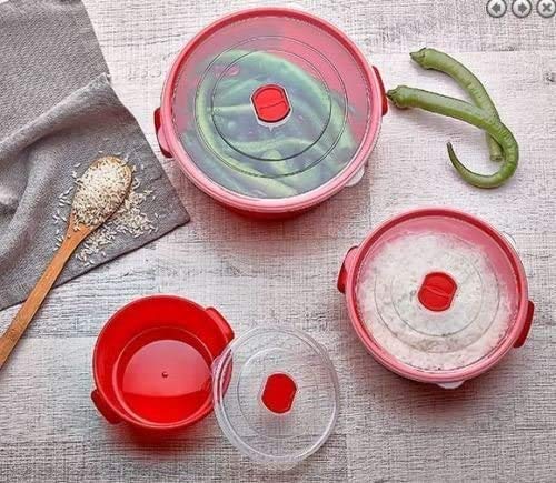 Mikrowellengeschirr zum Kochen, 3-teiliges Schalen-Set mit Deckeln weiß von BS