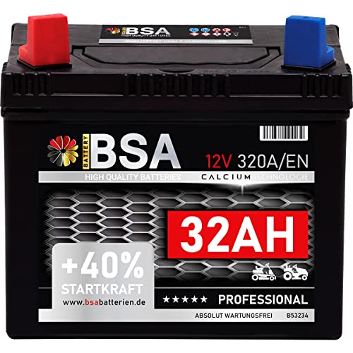 Rasentraktor Aufsitzmäher Batterie 32Ah 12V Starterbatterie absolut WARTUNGSFREI Plus Pol links 30Ah von BSA Batterien