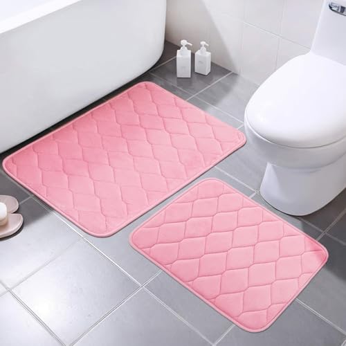 BSAOUTZ Badezimmerteppich-Set, rutschfest, Memory-Schaum, extra saugfähig, weich, waschbar, für Badezimmer, WC, Rosa, 2-teilig BSAOUTZ Badezimmerteppich-Set, rutschfest, Memory-Schaum, extra saugfähig, weich, waschbar, für Badezimmer, WC, Rosa, 2-teilig von BSAOUTZ