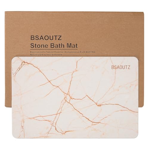 BSAOUTZ Mable Stone Badematte, natürliche Kieselgur Badezimmerteppich, super saugfähig, schnell trocknend, rutschfeste Steinmatten für Badezimmer, Küche, Eingang, leicht zu reinigen (Gold 1 Pack) von BSAOUTZ