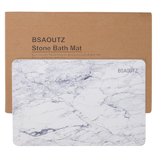 BSAOUTZ Mable Stone Badematte, natürliche Kieselgur Badezimmerteppich, super saugfähig, schnell trocknend, rutschfeste Steinmatten für Badezimmer, Küche, Eingang, leicht zu reinigen (Grau 1 Pack) von BSAOUTZ