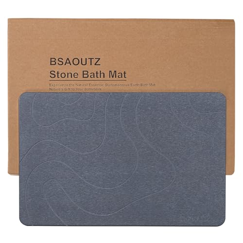 BSAOUTZ Stein-Badematte, natürliche Kieselgur Badezimmerteppich, super saugfähig, schnell trocknend, rutschfeste Steinmatten für Badezimmer, Küche, Eingang, leicht zu reinigen (Curve Dark Grey 1 Pack) BSAOUTZ Stein-Badematte, natürliche Kieselgur Badezimmerteppich, super saugfähig, schnell trocknend, rutschfeste Steinmatten für Badezimmer, Küche, Eingang, leicht zu reinigen (Curve Dark Grey 1 Pack) von BSAOUTZ