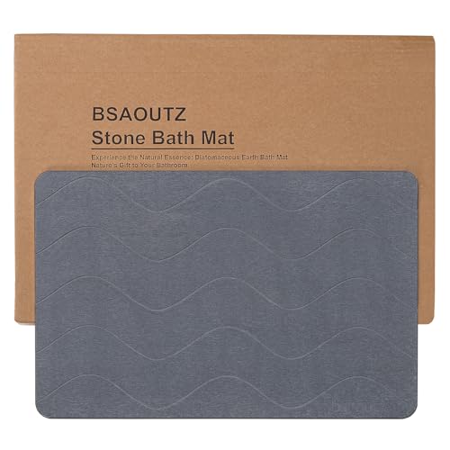 BSAOUTZ Stein-Badematte, natürliche Kieselgur Badezimmerteppich, super saugfähig, schnell trocknend, rutschfeste Steinmatten für Badezimmer, Küche, Eingang, leicht zu reinigen (Wellig Dunkelgrau, 1 von BSAOUTZ
