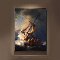 Rembrandt Wandbild, Der Sturm Auf Dem Meer Von Galiläa Seelandschaft Leinwandkunst, Boot Malerei, Reproduktion 100% Handgemaltes Öl Leinwand von BSAReproduction