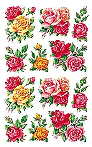 bsb Sticker - Aufkleber mit Rosen-Motiv - 3 Stickerbögen in 7,8 x 12,5 cm - selbstklebende Rosen mit Blättern - zum Verzieren von bsb