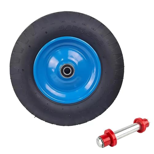 BSBe® Schubkarrenrad mit Stahlfelge und Schlauch 4.00-8/4.00-80 blau mit Kugellager mit Achse von BSBe