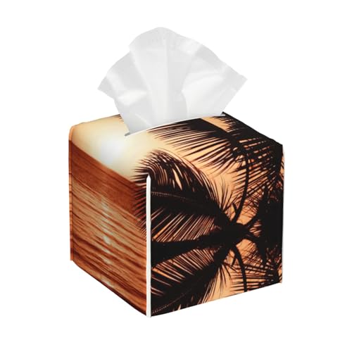 Dusk Tropical Beach Palm Taschentuchbox-Abdeckung, quadratisch, Taschentuchbox-Abdeckung, quadratisch, aus PU-Leder Dusk Tropical Beach Palm Taschentuchbox-Abdeckung, quadratisch, Taschentuchbox-Abdeckung, quadratisch, aus PU-Leder von BSBurui