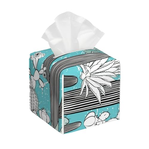 Quadratische Taschentuchbox mit tropischen Pflanzen, Kaktus, Taschentuchbox-Abdeckung, quadratisch, aus PU-Leder Quadratische Taschentuchbox mit tropischen Pflanzen, Kaktus, Taschentuchbox-Abdeckung, quadratisch, aus PU-Leder von BSBurui