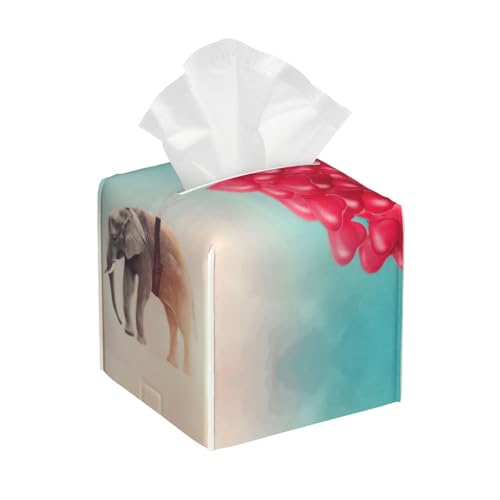 Taschentuchbox-Abdeckung, quadratisch, Motiv: Elefant, rotes Herz, aus PU-Leder Taschentuchbox-Abdeckung, quadratisch, Motiv: Elefant, rotes Herz, aus PU-Leder von BSBurui
