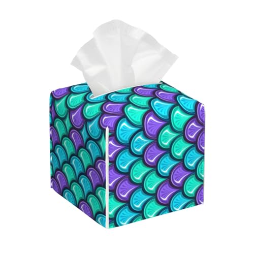 Taschentuchbox-Abdeckung, quadratisch, Motiv: bunte Fische, Meerjungfrauenschuppen, quadratisch, aus PU-Leder Taschentuchbox-Abdeckung, quadratisch, Motiv: bunte Fische, Meerjungfrauenschuppen, quadratisch, aus PU-Leder von BSBurui