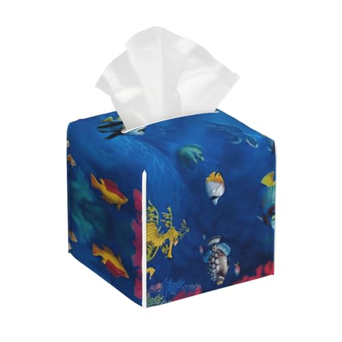 Taschentuchbox-Abdeckung, quadratisch, Motiv: buntes Ozean, quadratisch, aus PU-Leder Taschentuchbox-Abdeckung, quadratisch, Motiv: buntes Ozean, quadratisch, aus PU-Leder von BSBurui