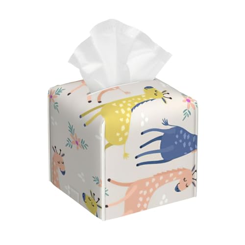 Taschentuchbox-Abdeckung, quadratisch, Motiv: niedliche Giraffe, quadratisch, aus PU-Leder Taschentuchbox-Abdeckung, quadratisch, Motiv: niedliche Giraffe, quadratisch, aus PU-Leder von BSBurui