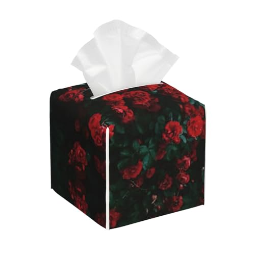Taschentuchbox-Abdeckung, quadratisch, Motiv: rote und schwarze Rose, Taschentuchbox, quadratisch, aus PU-Leder Taschentuchbox-Abdeckung, quadratisch, Motiv: rote und schwarze Rose, Taschentuchbox, quadratisch, aus PU-Leder von BSBurui
