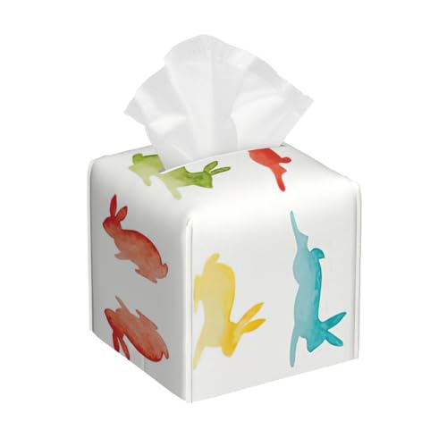Taschentuchbox-Abdeckung, quadratisch, Regenbogen-Kaninchen, quadratisch, aus PU-Leder Taschentuchbox-Abdeckung, quadratisch, Regenbogen-Kaninchen, quadratisch, aus PU-Leder von BSBurui