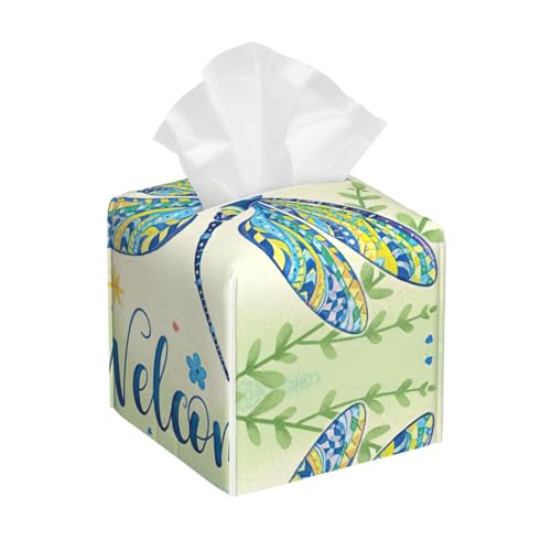 Taschentuchbox mit Libellen und Blumen, quadratisch, aus PU-Leder Taschentuchbox mit Libellen und Blumen, quadratisch, aus PU-Leder von BSBurui