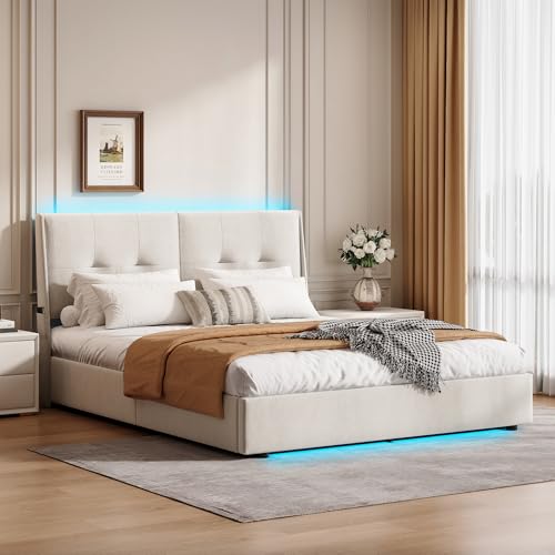 BSCFHCZ 160 x 200 cm Bett, Kofferraum, flache Form, gepolstert, mit LED-Licht und USB-Anschluss, gepolstertes Bett mit Stauraum und Kopfteil, Doppelbett für Erwachsene und Jugendliche, Samt (Beige D) BSCFHCZ 160 x 200 cm Bett, Kofferraum, flache Form, gepolstert, mit LED-Licht und USB-Anschluss, gepolstertes Bett mit Stauraum und Kopfteil, Doppelbett für Erwachsene und Jugendliche, Samt (Beige D) von BSCFHCZ