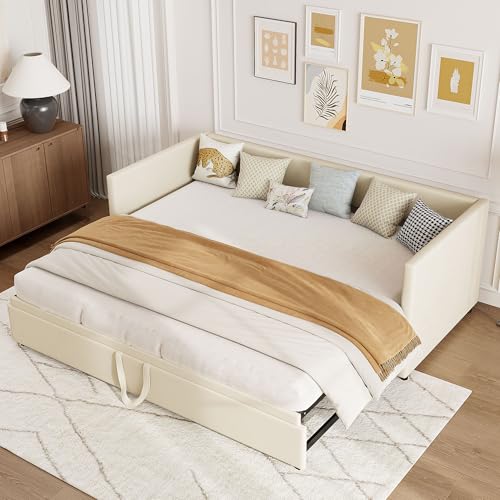 BSCFHCZ 90/180 x 200 cm Schlafsofa für 2-Sitzer, Schlafsofa mit Lattenrost, ausziehbar, faltbar, für Schlafzimmer, Wohnzimmer, Samtstoff, Beige (ohne Matratze) (Beige A) von BSCFHCZ