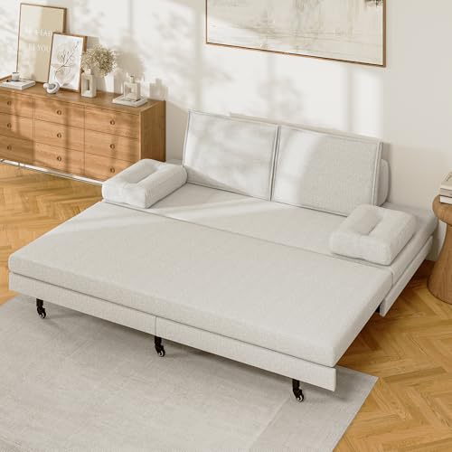 BSCFHCZ Ausziehbares Schlafsofa, Polsterbett 90/180x200cm, Tagesbett Multifunktionsbett Gästebett, Couch Bett 2 Sitzer,Bett mit Lattenrosten für Wohnzimmer (Weißes Leinen) von BSCFHCZ