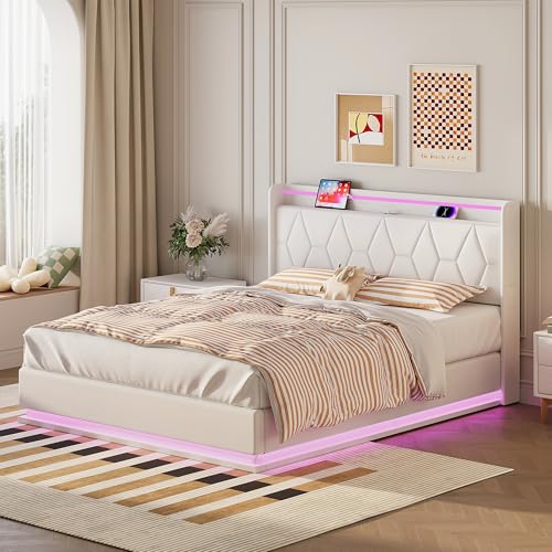 BSCFHCZ Polsterbett 140 x 200 cm, Bett mit Bettkasten, Polsterbett Doppelbett 140x200 mit LED,Bett mit Stauraum and Lattenrost, Jugendbett,Kopfteil, Ohne Matratze (Weiß + Schubladen, 140x200) von BSCFHCZ