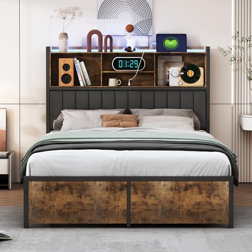 BSCFHCZ Polsterbett 140 x 200 cm, Doppelbett mit Stauraum, Polsterbett Doppelbett 140x200 mit LED,Bett mit Stauraum and Lattenrost, Jugendbett,Kopfteil, Ohne Matratze (Cajón + USB, 160x200cm) von BSCFHCZ