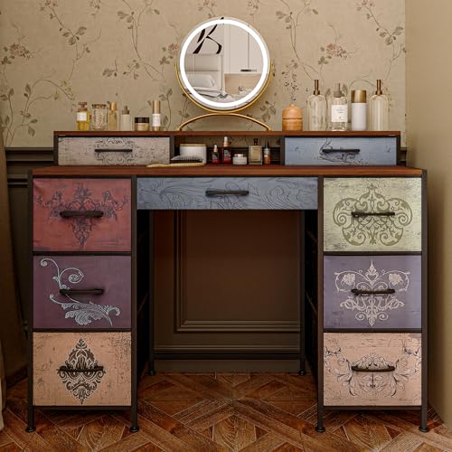 BSCFHCZ Schminktisch mit 9 Stoffschubladen,Frisiertisch, Schlafzimmer,Kinderzimmer, hohe Stoffschublade, komode komodenschrank flurschrank (Retro, Rechteck) von BSCFHCZ