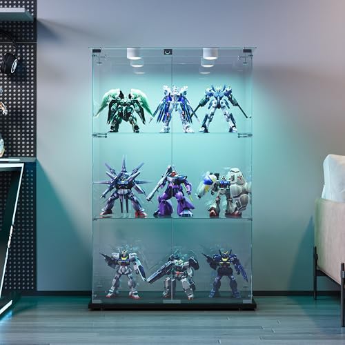 BSCFHCZ Vitrine aus Glas, 78,5 x 35 x 123 cm, Sammlervitrine mit 2 Türen, 3 Regalen, Sammelschrank aus transparentem Hartglas, für Schlafzimmer, Wohnzimmer und Esszimmer (Schwarz A) von BSCFHCZ