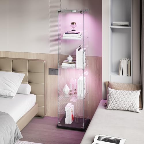 BSCFHCZ Vitrine aus Glas mit LED, moderner Vitrinenschrank mit 3 Regalen, Sammlervitrine für Bar, Wohnzimmer (Schwarz A, 1 Türen, 4 Ebenen) von BSCFHCZ