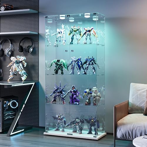 Meuble vitrine verre, Vitrine en Verre avec LED, Vitrine de Collection pour Le Bar avec Serrure, Meuble Vitrine pour Collection avec 2 Porte et 4 Étagères, Le Salon (Blanc + Roue, 2 portes, 4 couches) von BSCFHCZ