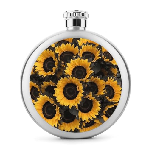 A Bouquet Of Black Sunflowers Hip Flask Stainless Steel Leak-Proof Liquor Flask Portable Circular Wine Flask for Camping Fishing Wedding Party 142.7 g von BSCKKDMN