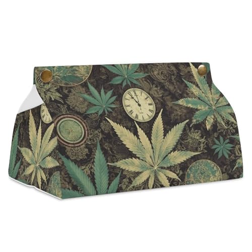 A Puff in Time Taschentuchbox mit Marihuana-Motiv, Leder, wasserdicht, rechteckig, für Badezimmer, Wohnzimmer, Küche, Büro von BSCKKDMN