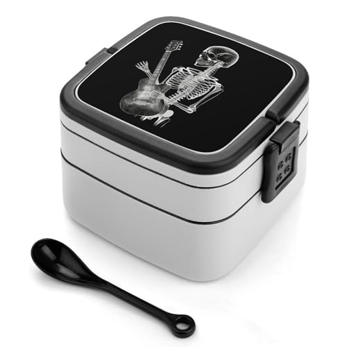 Abstrakte Röntgen-Schädel-Skelett-Spielgitarre, Bento-Box für Erwachsene, stapelbar, Bento-Lunchbox mit Fächern, doppellagig, auslaufsicher, Lunch-Behälter für Arbeit, Bild Abstrakte Röntgen-Schädel-Skelett-Spielgitarre, Bento-Box für Erwachsene, stapelbar, Bento-Lunchbox mit Fächern, doppellagig, auslaufsicher, Lunch-Behälter für Arbeit, Bild von BSCKKDMN