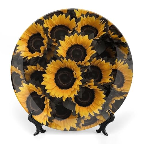 BSCKKDMN A Bouquet Of Black Sunflowers Bone China Decorative Plate With Display Stand Handmade Ceramic Ornament Wall Art Decor for Home Kitchen Bedroom 20.3 cm von BSCKKDMN