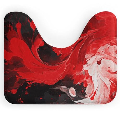 BSCKKDMN Abstrakter Toilettenvorleger, U-förmig, ultraweich, super saugfähig, rutschfest, Mikrofaser, WC-Vorleger, Badezimmer-Bodenmatte, Rot / Schwarz / Weiß von BSCKKDMN
