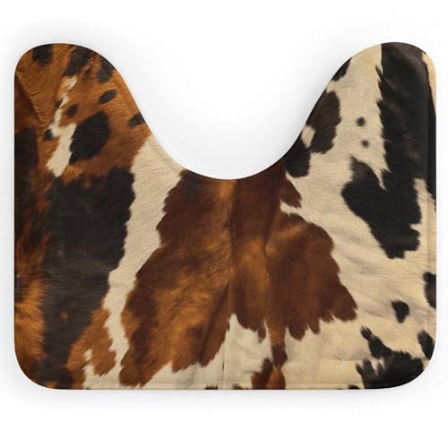 BSCKKDMN Abstrakter WC-Vorleger aus Kuhhaut, U-förmig, ultraweich, super saugfähig, Badezimmerteppich, rutschfeste Mikrofaser, WC-Vorleger, Badezimmer-Bodenmatte von BSCKKDMN