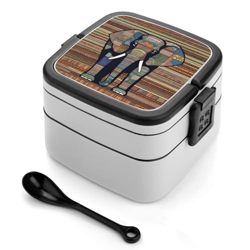 BSCKKDMN African Elephant Bento Box Erwachsene Lunchbox All-in-One Stapelbare Bento Lunchbox mit Fächern Doppelschicht Lunchboxen Auslaufsicher Lunchbox Lunchbehälter für Arbeit Picknick Reisen von BSCKKDMN