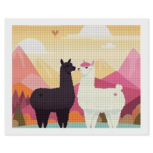 BSCKKDMN Alpakas in Love in The Mountains Diamond Painting Kits for Adults Diamond Art Kit for Beginner 5D DIY Full Square Diamond Art Craft Kits for Adults for Home Wall Decor von BSCKKDMN