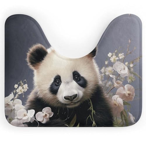 BSCKKDMN Badteppich, Motiv: Panda mit Blume, U-förmig, ultraweich, super saugfähig, rutschfest, Mikrofaser, WC-Vorleger, Badezimmer-Bodenmatte von BSCKKDMN