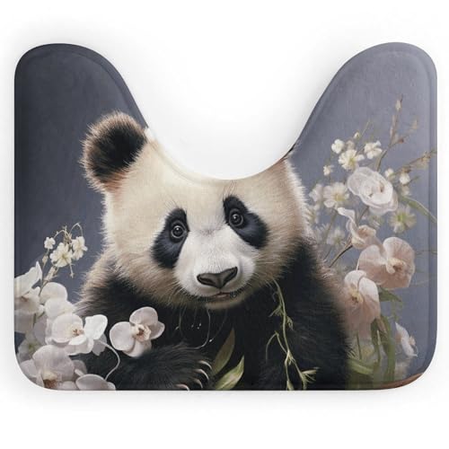BSCKKDMN Badteppich, Motiv: Panda mit Blume, U-förmig, ultraweich, super saugfähig, rutschfest, Mikrofaser, WC-Vorleger, Badezimmer-Bodenmatte von BSCKKDMN