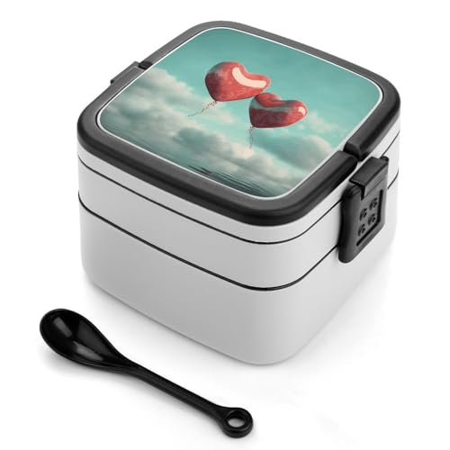 BSCKKDMN Ballon auf Wasser Bento Box Erwachsene Lunchbox All-in-One Stapelbare Bento Lunchbox mit Fächern Doppelschicht Lunchboxen Auslaufsicher Lunchbox Lunchbehälter für Arbeit Picknick Reisen von BSCKKDMN