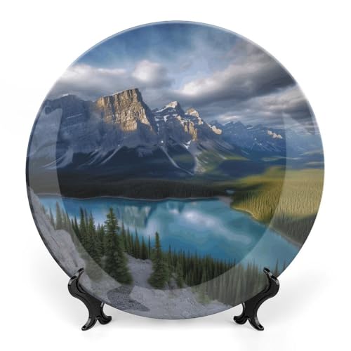 BSCKKDMN Banff National Park Dekoteller aus Knochenporzellan, dekorative Keramikteller mit Präsentationsständer, handgefertigte Keramik-Ornament, Wandkunst, Dekor für Zuhause, Küche, Schlafzimmer von BSCKKDMN
