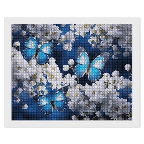 BSCKKDMN Blaue Schmetterlinge, weiße Blumen, Diamant-Malerei-Kits für Erwachsene, Diamant-Kunst-Set für Anfänger, 5D-DIY-Vollquadrat-Diamant-Kunst-Bastelsets für Erwachsene für Wanddekoration BSCKKDMN Blaue Schmetterlinge, weiße Blumen, Diamant-Malerei-Kits für Erwachsene, Diamant-Kunst-Set für Anfänger, 5D-DIY-Vollquadrat-Diamant-Kunst-Bastelsets für Erwachsene für Wanddekoration von BSCKKDMN
