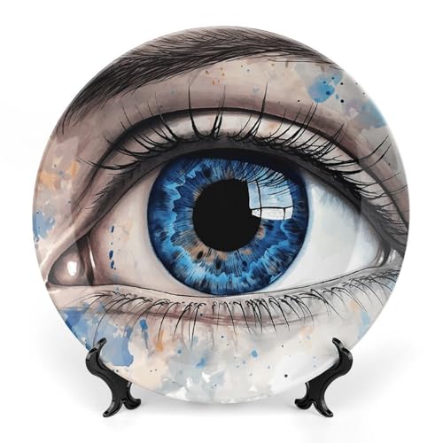BSCKKDMN Blaues Auge, dekorativer Teller aus Knochenporzellan, dekorative Keramik-Teller mit Präsentationsständer, handgefertigte Keramik-Ornament, Wandkunst, Dekoration für Zuhause, Küche BSCKKDMN Blaues Auge, dekorativer Teller aus Knochenporzellan, dekorative Keramik-Teller mit Präsentationsständer, handgefertigte Keramik-Ornament, Wandkunst, Dekoration für Zuhause, Küche von BSCKKDMN
